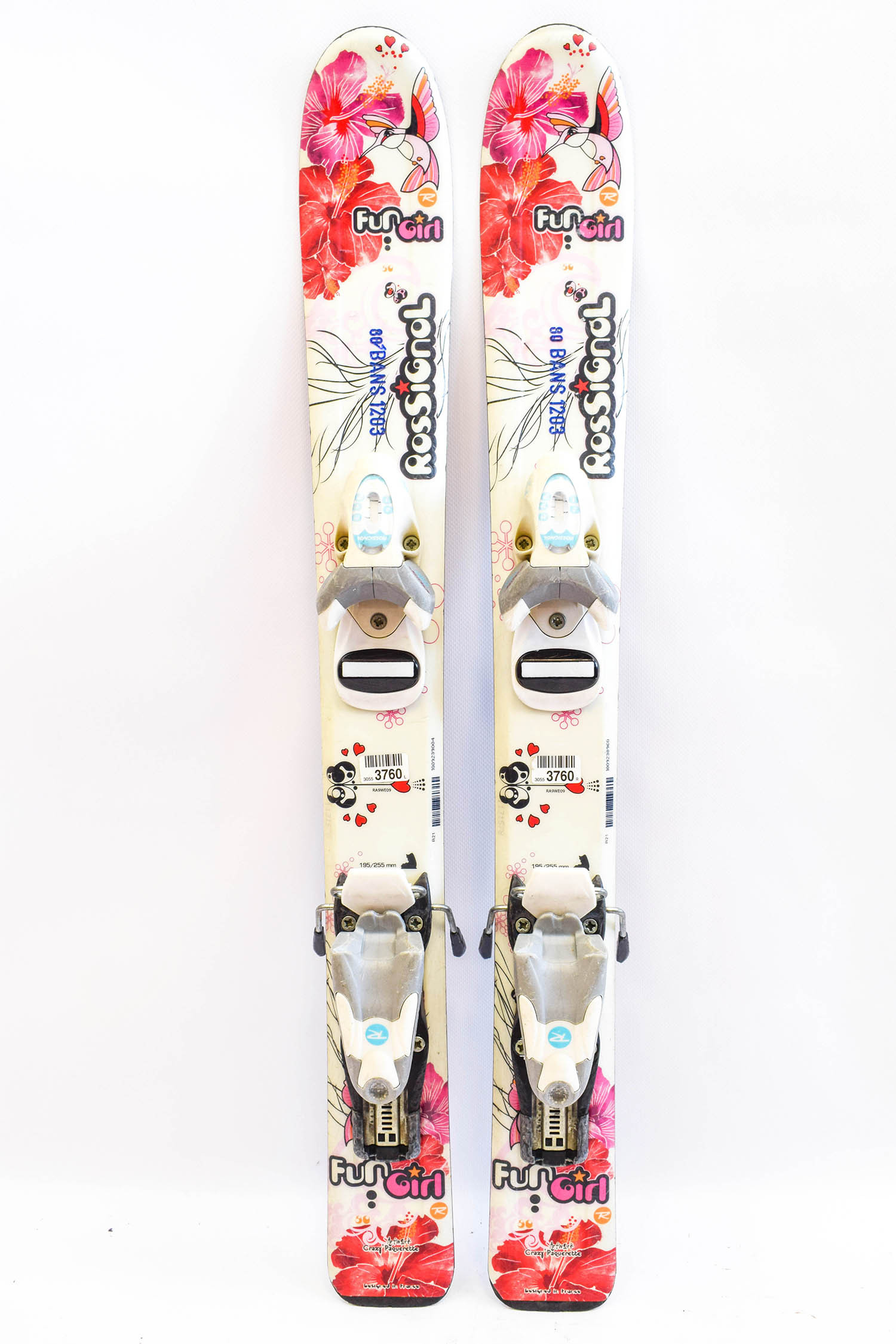 Skis Rossignol Fun Girl + Fixations - Occasion Junior - Rose - Longueur 91-100cm