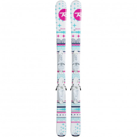 SKI TERRAIN GIRL BABY + FIXATIONS ROSSIGNOL KID-X 45 B76 WHITE PINK