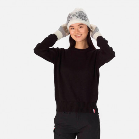 SUÉTER W PLAIN RN KNIT - 200 BLACK